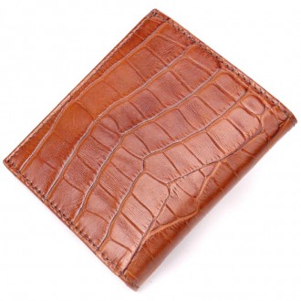 Стильний рудий бумажник, чоловічий гаманець світло-коричневий виготовлений з тел. . фото 6