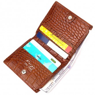 Стильний рудий бумажник, чоловічий гаманець світло-коричневий виготовлений з тел. . фото 4