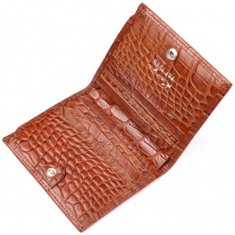 Стильний рудий бумажник, чоловічий гаманець світло-коричневий виготовлений з тел. . фото 5