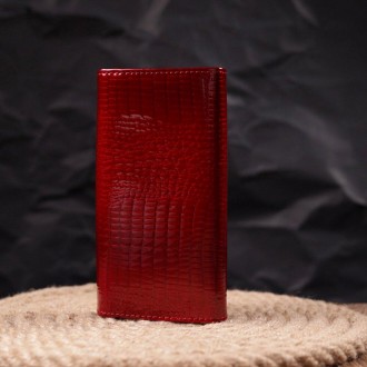 Червоний фактурний гаманець з кишенею для монет, виготовлений з телячої натураль. . фото 3