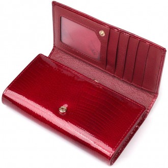 Червоний фактурний гаманець з кишенею для монет, виготовлений з телячої натураль. . фото 7