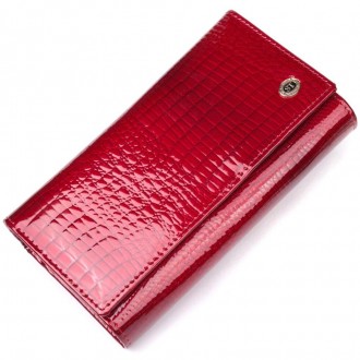 Червоний фактурний гаманець з кишенею для монет, виготовлений з телячої натураль. . фото 4