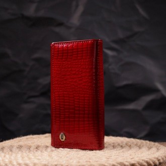 Червоний фактурний гаманець з кишенею для монет, виготовлений з телячої натураль. . фото 2