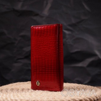 Червоний фактурний гаманець з кишенею для монет, виготовлений з телячої натураль. . фото 1