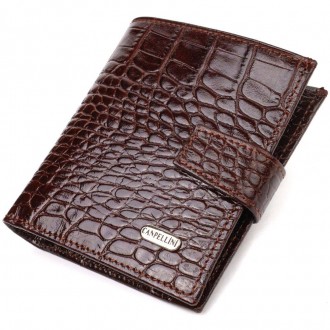 Стильний респектабельний коричневий вертикальний гаманець бумажник, портмоне виг. . фото 8