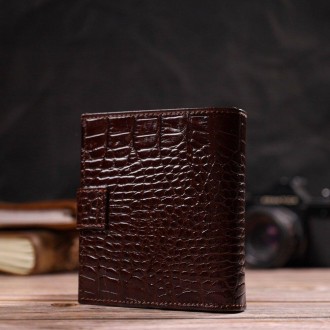 Стильний респектабельний коричневий вертикальний гаманець бумажник, портмоне виг. . фото 3
