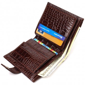 Стильний респектабельний коричневий вертикальний гаманець бумажник, портмоне виг. . фото 4