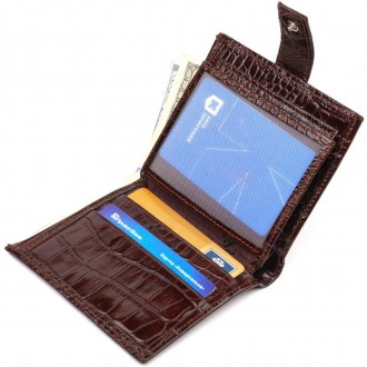 Стильний респектабельний коричневий вертикальний гаманець бумажник, портмоне виг. . фото 5