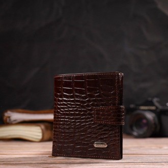 Стильний респектабельний коричневий вертикальний гаманець бумажник, портмоне виг. . фото 2