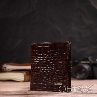 Стильний респектабельний коричневий вертикальний гаманець бумажник, портмоне виг. . фото 1