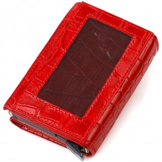 Жіночий червоний стильний гаманець для карток, кардхолдер виготовлений з телячої. . фото 8
