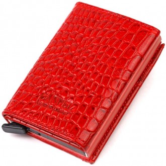 Жіночий червоний стильний гаманець для карток, кардхолдер виготовлений з телячої. . фото 5
