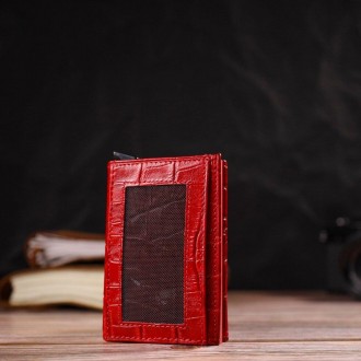 Жіночий червоний стильний гаманець для карток, кардхолдер виготовлений з телячої. . фото 3
