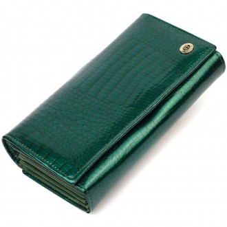 Красивий стильний зелений лакований гаманець з кишенею для монет, виготовлений з. . фото 4