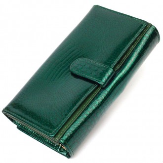 Красивий стильний зелений лакований гаманець з кишенею для монет, виготовлений з. . фото 8