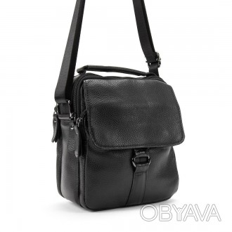 Компактна чоловіча сумка через плече, на плече, сумка месенджер чорна виготовлен. . фото 1