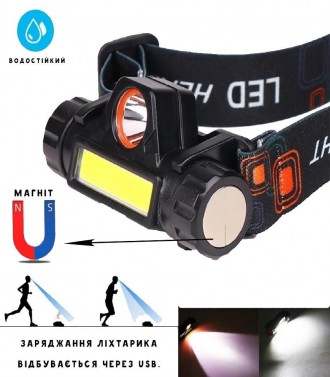 Налобный USB фонарь с магнитом– стильная и компактная модель с гарантией яркого . . фото 3