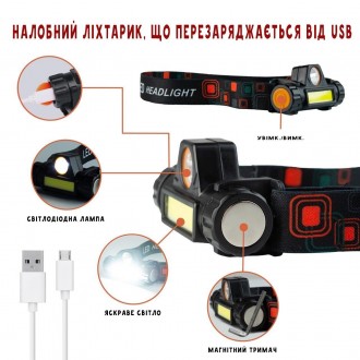 Налобный USB фонарь с магнитом– стильная и компактная модель с гарантией яркого . . фото 4