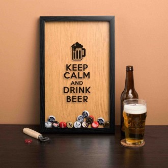 Скарбничка для пивних кришок Бері-Дарі Keep calm and drink beer, чорна/дерево. Київ. фото 1 Скарбничка для пивних кришок Бері-Дарі Keep calm and drink beer, чорна/дерево. Київ. фото 1