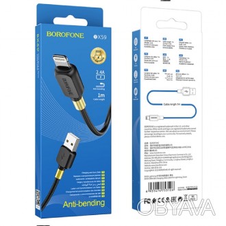 USB кабель Borofone BX59 для iPhone в черном цвете - это надежное и удобное устр. . фото 1