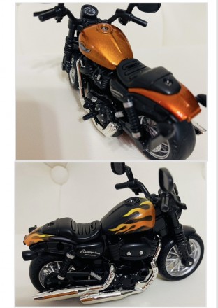 Мотоцикл металлический, инерционный, резиновые колеса, в коробке 16*10*8,5 см. . фото 2