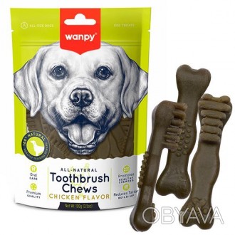 Жевательное лакомство для собак Wanpy Toothbrush Chews Chicken – это вкусная зуб. . фото 1