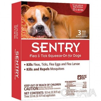 Sentry капли от блох, клещей и комаров для собак весом 15-30 кг:
– защищают от б. . фото 1