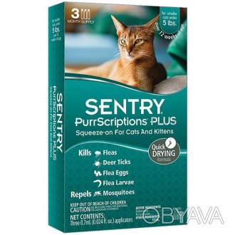 Капли от блох, комаров и клещей для котов Sentry PurrScriptions Plus –.пятисторо. . фото 1