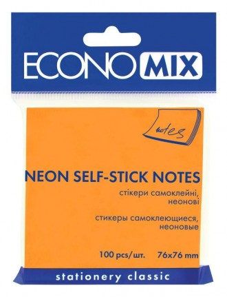 Стикер блок-кубик неон Economix, 75х75, оранжевый, 100л. Идеально подходит для с. . фото 2