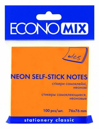 Стикер блок-кубик неон Economix, 75х75, оранжевый, 100л. Идеально подходит для с. . фото 3