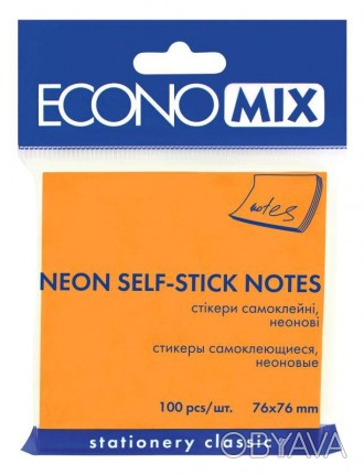 Стикер блок-кубик неон Economix, 75х75, оранжевый, 100л. Идеально подходит для с. . фото 1