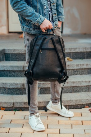 
Классический мужской рюкзак городской черный натуральная кожа Tiding Bag B72-57. . фото 3