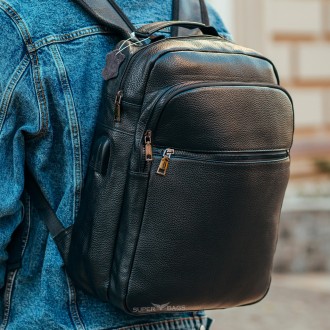 
Классический мужской рюкзак городской черный натуральная кожа Tiding Bag B72-57. . фото 2