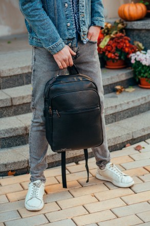 
Классический мужской рюкзак городской черный натуральная кожа Tiding Bag B72-57. . фото 6