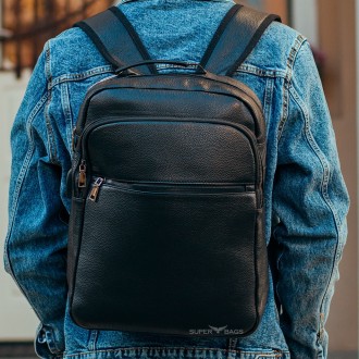 
Классический мужской рюкзак городской черный натуральная кожа Tiding Bag B72-57. . фото 7