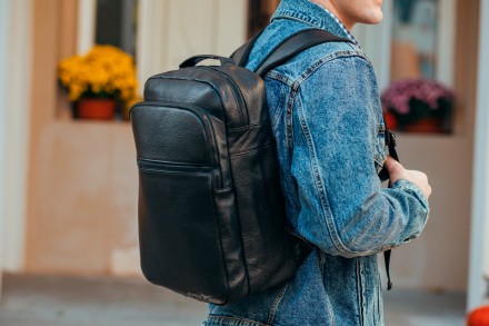 
Классический мужской рюкзак городской черный натуральная кожа Tiding Bag B72-57. . фото 8
