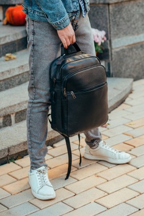 
Классический мужской рюкзак городской черный натуральная кожа Tiding Bag B72-57. . фото 5