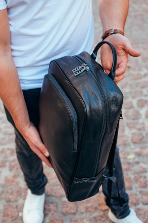 
Городской мужской рюкзак из натуральной кожи портфель Черный Tiding Bag 72-8781. . фото 10