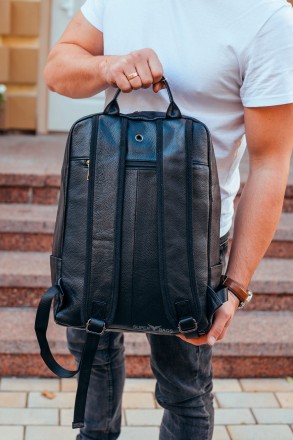 
Городской мужской рюкзак из натуральной кожи портфель Черный Tiding Bag 72-8781. . фото 11
