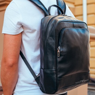 
Городской мужской рюкзак из натуральной кожи портфель Черный Tiding Bag 72-8781. . фото 3