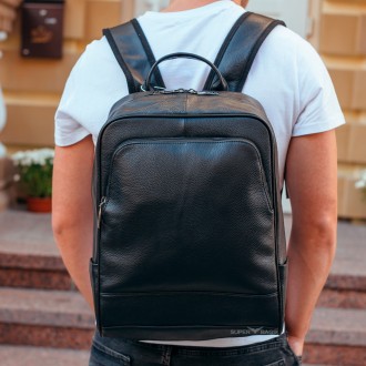 
Городской мужской рюкзак из натуральной кожи портфель Черный Tiding Bag 72-8781. . фото 2