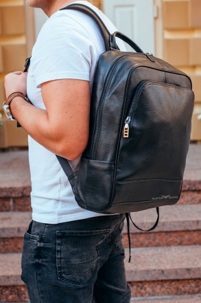 
Городской мужской рюкзак из натуральной кожи портфель Черный Tiding Bag 72-8781. . фото 9