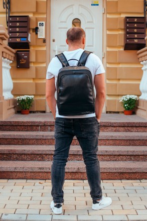 
Городской мужской рюкзак из натуральной кожи портфель Черный Tiding Bag 72-8781. . фото 8
