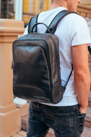 
Городской мужской рюкзак из натуральной кожи портфель Черный Tiding Bag 72-8781. . фото 5