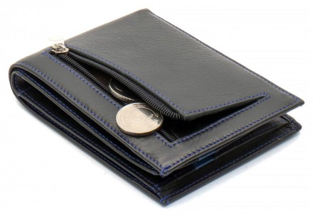 
Чорне портмоне з натуральної шкіри з синім обрамленням Marco Coverna MC-1008 A . . фото 6