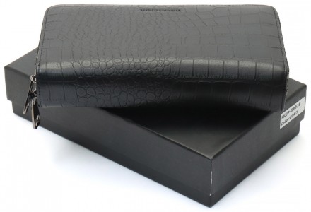 
Черный кошелек-клатч на две молнии с фактурной натуральной кожи Marco Coverna M. . фото 3