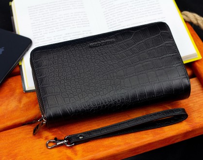 
Черный кошелек-клатч на две молнии с фактурной натуральной кожи Marco Coverna M. . фото 8