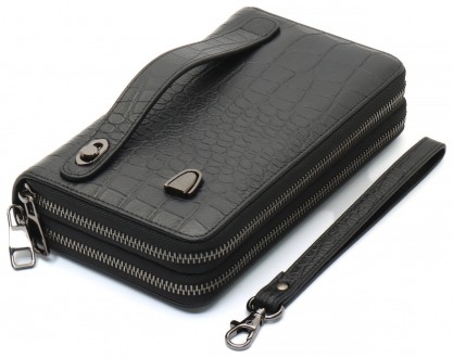 
Черный кошелек-клатч на две молнии с фактурной натуральной кожи Marco Coverna M. . фото 5