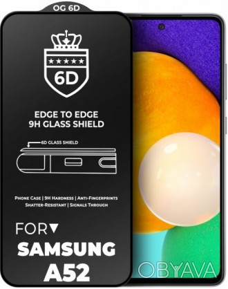 Захисне Скло 6D OG Crown Samsung A525 Galaxy A52 чорне - ідеальний аксесуар для . . фото 1