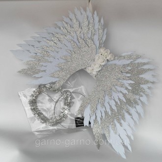 Комплект Крылья ангела белые серебряные нимб .серебро (айвори с серебром) Украше. . фото 2